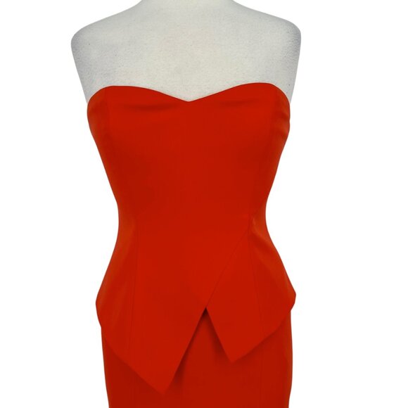 Jay Godfrey Tama Strapless Red-Orange Peplum Dress Size 4 - Picture 2 of 10